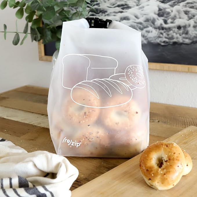 (re) zip Reusable Bread & Bagel Storage Bag – Large 39 Cup Roll Top, Freezer Safe, Airtight When Rolled, BPA-Free Food-Grade PEVA – Keeps Homemade & Bakery Bread Fresher Longer