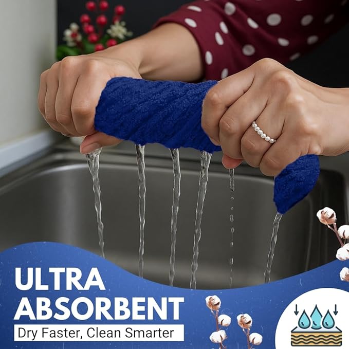 Infinitee Xclusives 100% Cotton Kitchen Towels - 15x25 Inch Ultra Soft Tea Towel, Super Absorbent Terry Dish Towels for Kitchen Linens |Blue|