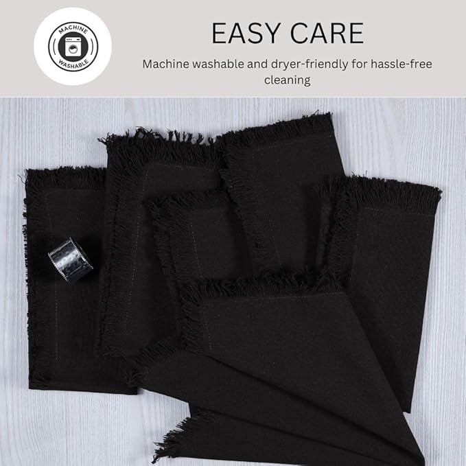Cloth Dinner Napkins 100% Cotton Set of 6 - Soft Durable Reusable Table Napkins - for Dining Weddings Parties Holidays Easter and Everyday Use - Large 20x20 Inch Cloth Napkins Black