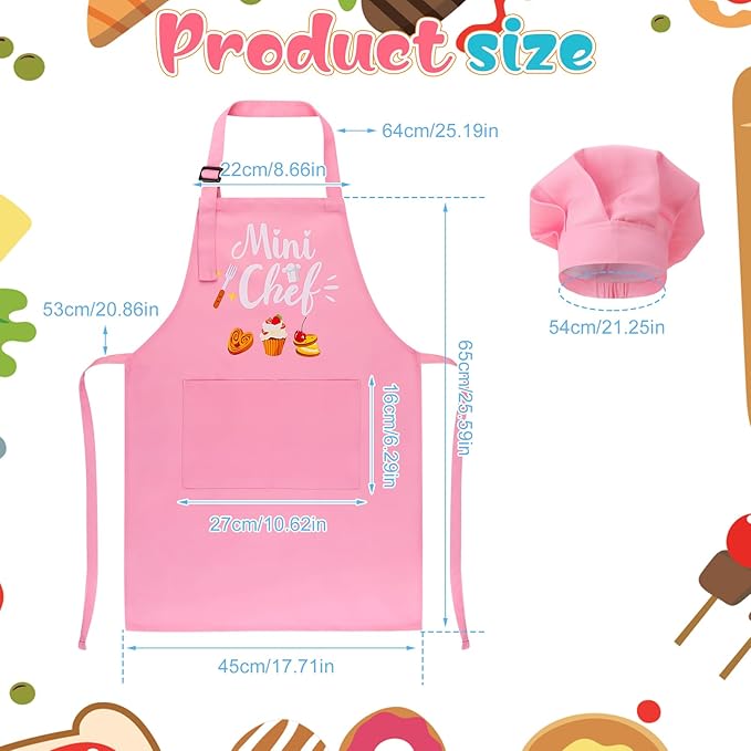 Kids Apron and Chef Hat Set, “Mini Chef” Funny Apron Adjustable Kitchen Apron for Boys and Girls