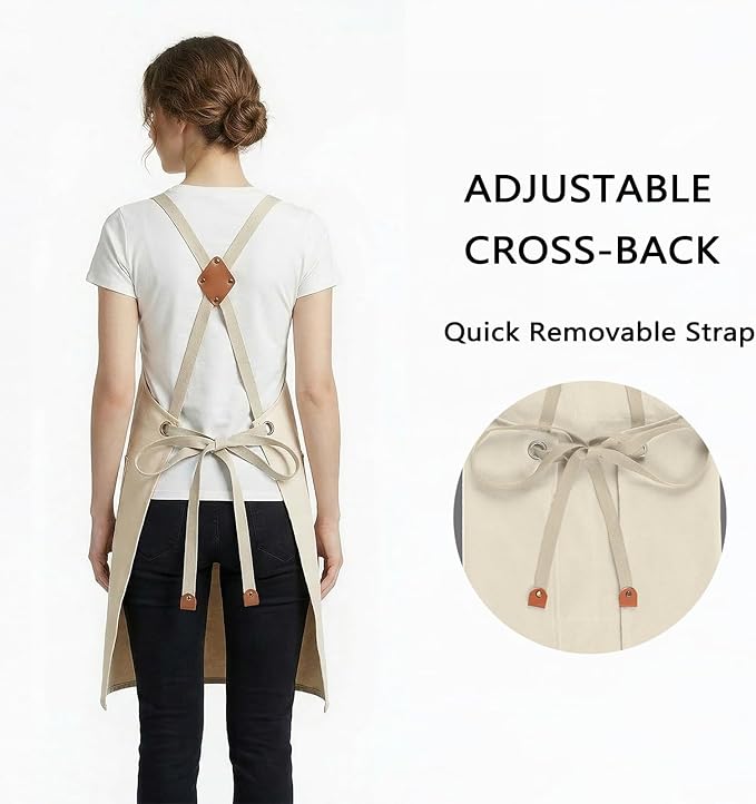 ZOMAO Chef Apron for Women Men with Large Pockets, Cotton Canvas Cross Back Waterproof Work Aprons for Kitchen Cooking Bib