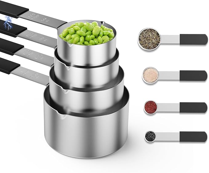 Magnetic Stackable Stainless Steel Measuring cups and spoons set,4 Magnetic measuring cups,4 magnetic measuring spoons