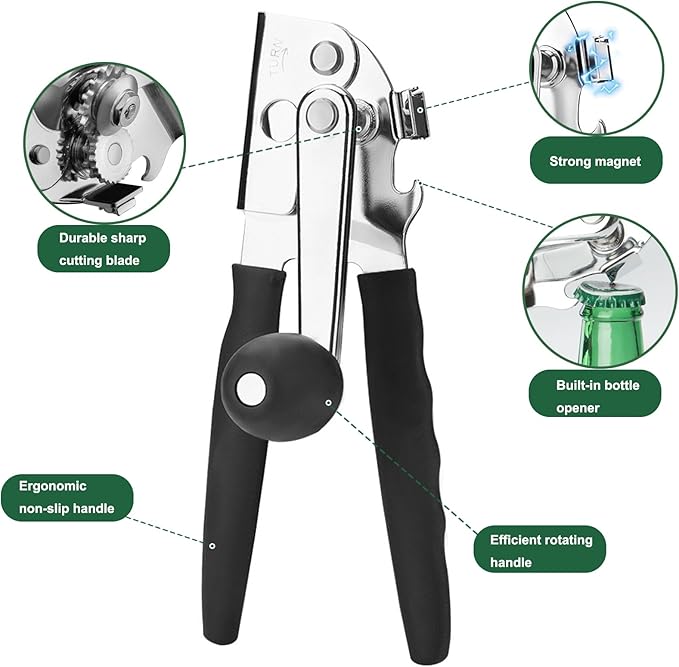 Commercial Can Opener DENENTT Professional Manual Can Opener Heavy Duty - Ergonomic Extended Handles & Smooth Edge Design, Effortless Handheld Tool for Large Cans, Kitchens, Seniors