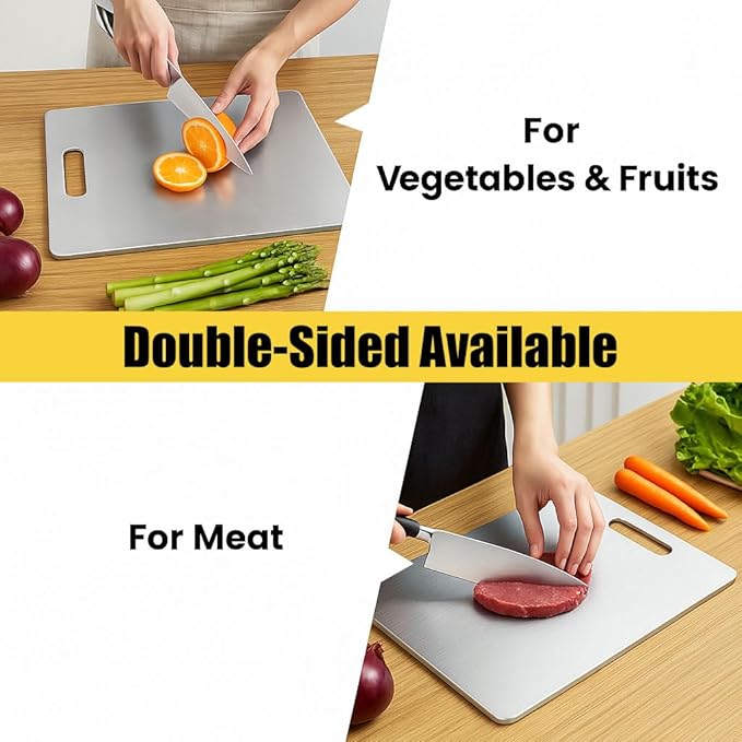 Titanium Cutting Board, 100% Pure Titanium Chopping Board for Kitchen, Hygiene & Durability Double Sided Cutting Board, Non toxic Chopping Board, Dishwasher Safe (13.2“ x 9.4”)