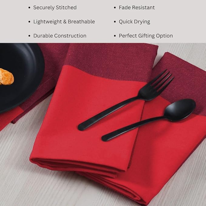 Set of 6 Cloth Dinner Napkins 100% Cotton - Soft Durable Washable - for Dining Parties Weddings Christmas Easter and Everyday Use Farmhouse Table Cloth Napkins 18x18 Inch Red