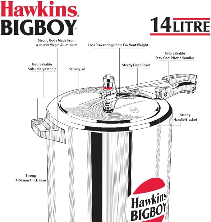 Hawkins Bigboy Aluminum Pressure Cooker, 14 Litres