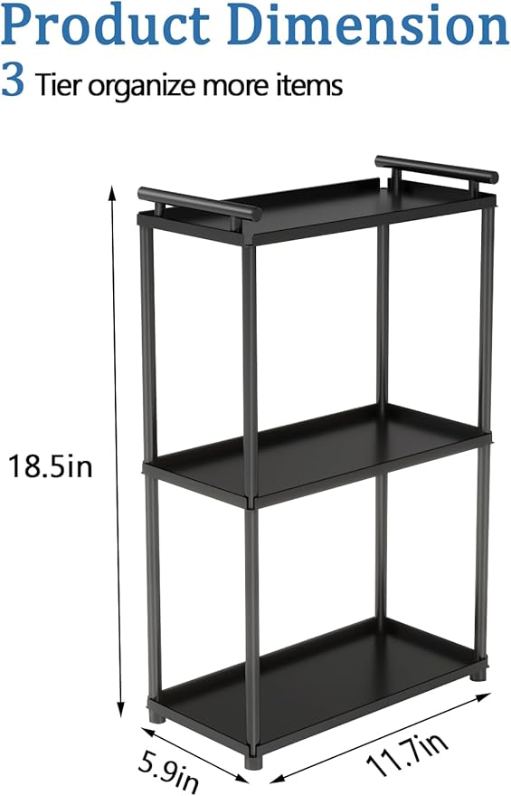 VOTZAAQ 3 Tier Bathroom Organizer Countertop, Stainless Steel Perfume Tray and Vanity Countertop Shelf, Makeup Skin Care Bathroom Organizers and Storage for Dresser, Kitchen (Matte Black)