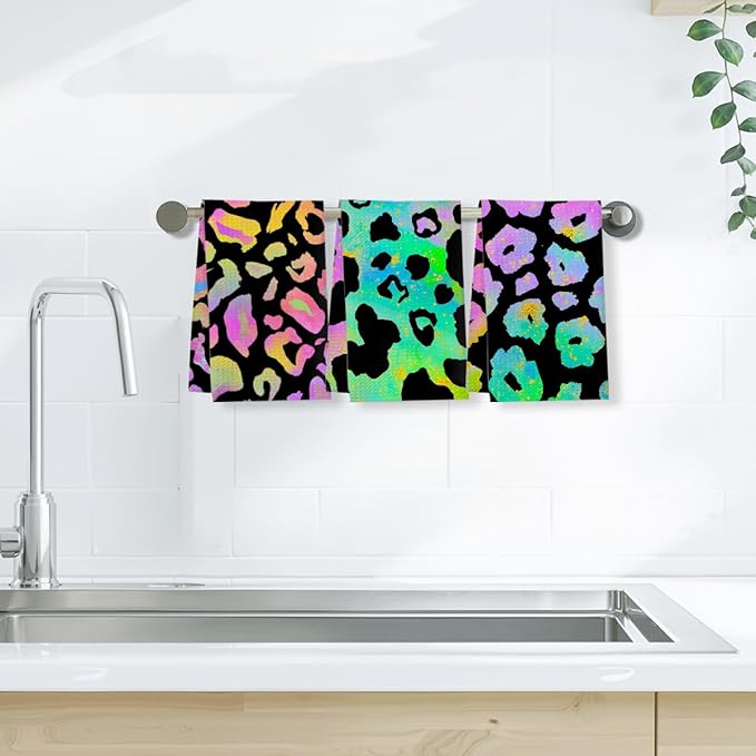 3 Pcs Colorful Animal Print Kitchen Towels, Charming Decorative Absorbent Microfiber Dish Cloth Tea Towel, Trendy Waffle Soft Hand Towels for Farmhouse Home Bathroom, Housewarming Gifts