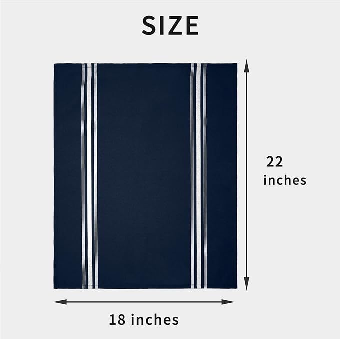 Bistro Cloth Napkins Set of 12 Pack, Dinner Stripe Napkins Cloth Washable 18 * 22 Inch, MJS Commercial Quality, Reusable Table Napkins Cloth, Non-Iron, No Fade, Navy Blue White Stripes