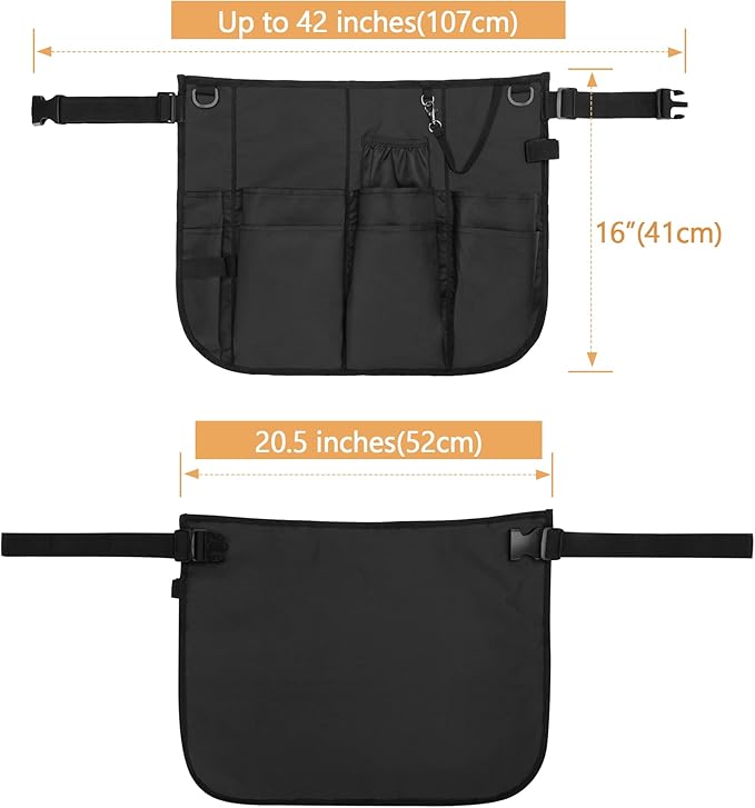 LoDrid Professional Cleaning Apron with 9 Pockets and Adjustable Waist Belt, Cleaning Caddy Aprons for Cleaning Work of House Hotel, Black