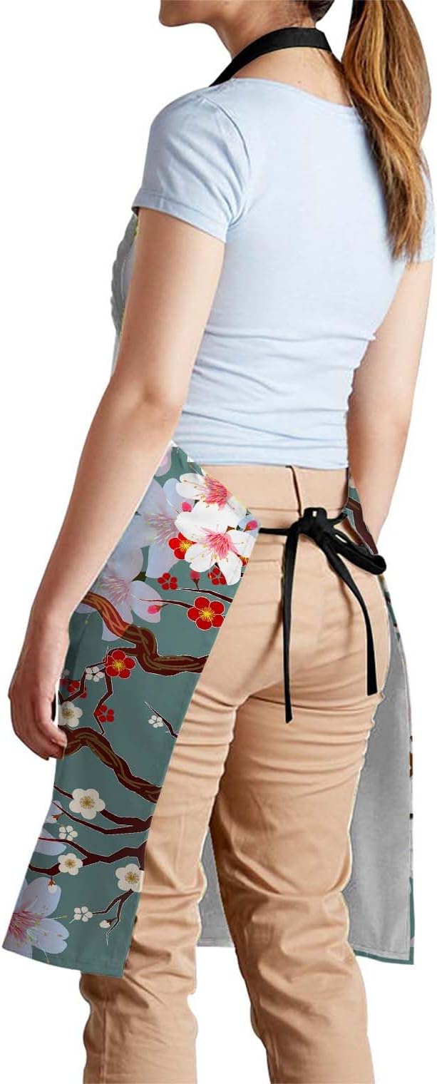 oFloral Cherry Blossoms Apron Unisex Adjustable Bib Apron Cooking Kitchen Chef Women Men Aprons for Home Kitchen, Restaurant,Coffee House,Shop,Garden