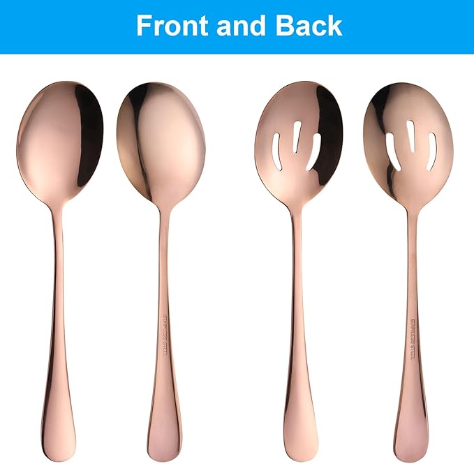 6 Pieces Serving Spoons Set, 8.7 Inch Serving Spoon, Includes 3 Serving Spoons and 3 Slotted Spoons, Stainless Steel Buffet Banquet Spoons, Large Spoons Utensils Cutlery Set for Kitchen, Rose Gold