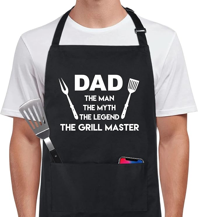 Xornis 100% Cotton Funny Apron with 2 Pockets for Men Women BBQ Grilling Adjustable Bib Black Aprons Gifts Cooking Kitchen