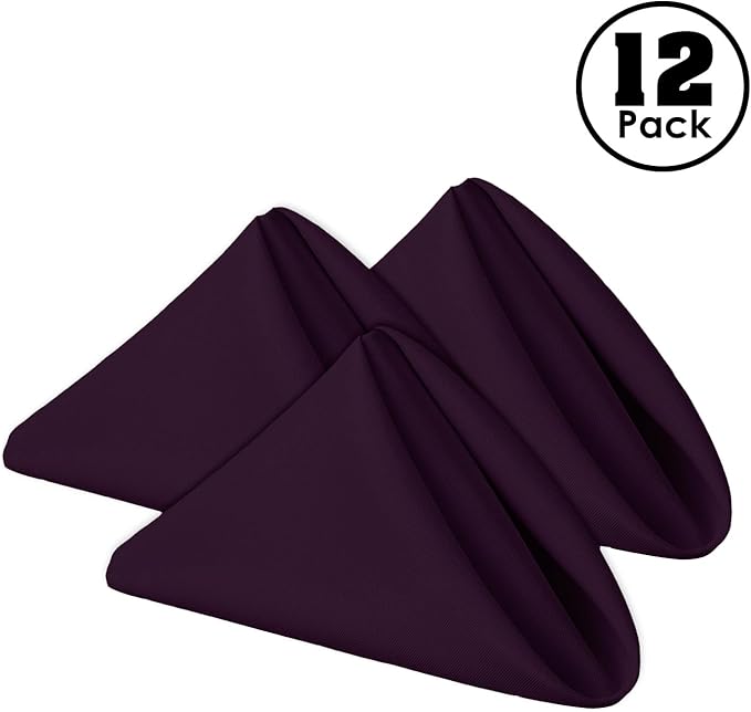 Gee Di Moda Cloth Napkins - 17 x 17 Inch Eggplant Dinner Napkins - Set of 12 Soft & Absorbent Washable Fabric Cloth Table Napkins with Hemmed Edges for Hotel Restaurant, Holiday Parties & Wedding