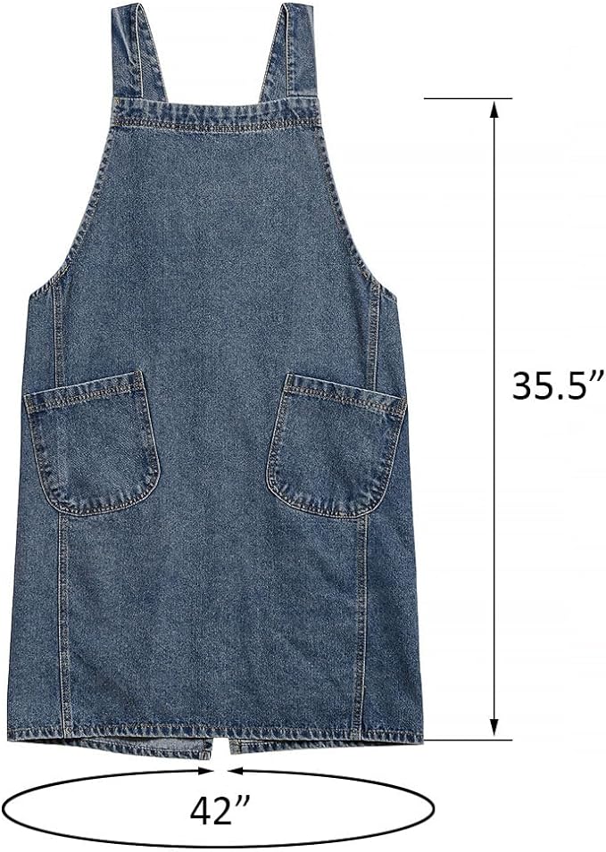 Denim Apron with Large Pockets for Cooking Kitchens, Gardening Aprons for Women Men, Bib Jean Apron for Arts Cafe Work (Style B, Deep Blue)