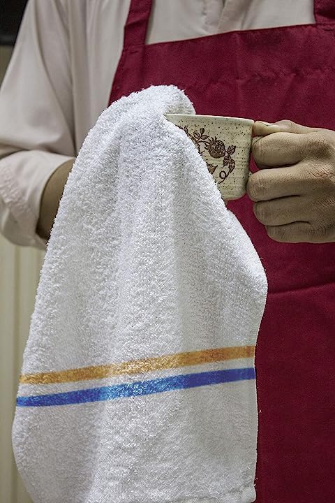 GREEN LIFESTYLE Terry Towels 14" x 17" 60 Pack - Cotton Bar Towels, Cleaning Rags, White Terry Cloth Towels, Absorbent Kitchen Towels for Restaurant, Food Service and Home Use (Blue & Orange Stripe)