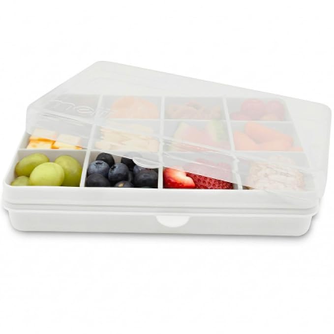 melii Snackle Box – 12-Compartment Divided Snack Container, BPA-Free Food Storage, Removable Dividers, Perfect for Kids Snacks, Arts & Crafts, Beads, and Kitchen Organization (White)