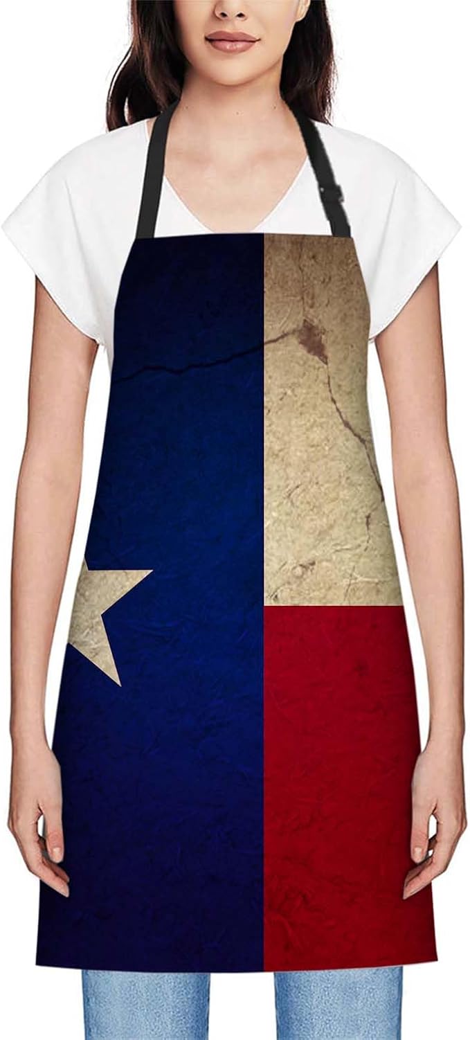 oFloral Vintage Texas Flag Apron,Adjustable Neck Bib Apron for Men Women,Suitable for Kitchen Cooking Waitress Chef Apron