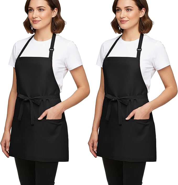 BOHARERS Kitchen Cooking Apron Unisex Adjustable chef apron with 3 pockets,2 Pack Black