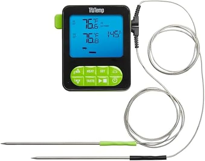 Taylor TruTemp Dual Probe Wired Programmable Meat and Food Thermometer, Digital for Cooking, Monitor Two Dishes with Two Probes for Baking, Grilling, and Roasting, User-Friendly, Backlit, Green