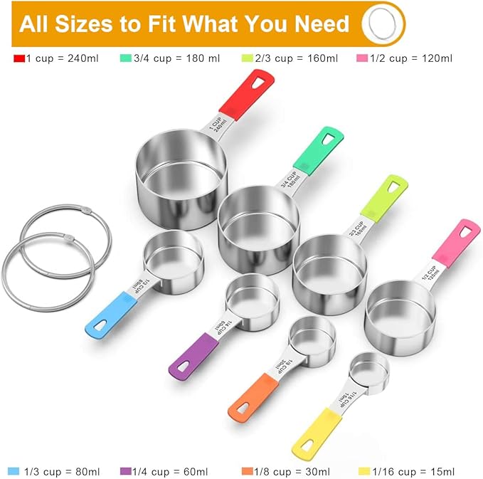 Wildone 8-Piece Measuring Cups Set, Stainless Steel Nesting Measuring Cups, Perfect for Dry and Liquid Ingredients, Dishwasher Safe