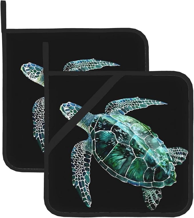 2Pcs Vintage Sea Turtle Pot Holders for Kitchen Clearance Heat Resistant Hot Pads for Cooking Baking Grilling
