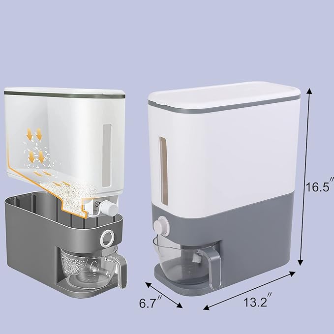 Sooyee 22 Lbs Rice Dispenser with Measuring Cup,Large Food Storage Containers for Rice, Corn,Soybean & Oatmeal,Airtight, Moisture Proof