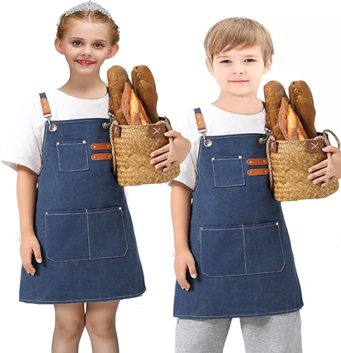 2pcs kids canvas apron for boy and girl cooking painting kitchen working tool kids apron