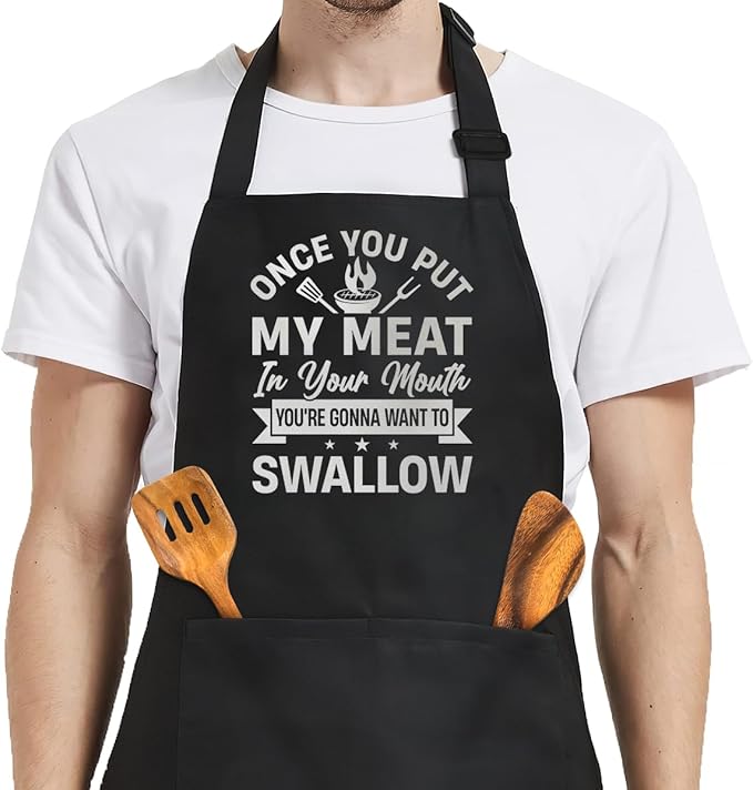 SANDJEST Men's Aprons with Pockets - Funny Aprons for Men BBQ, Kitchen, Cooking - Gifts for Birthday, Birthday