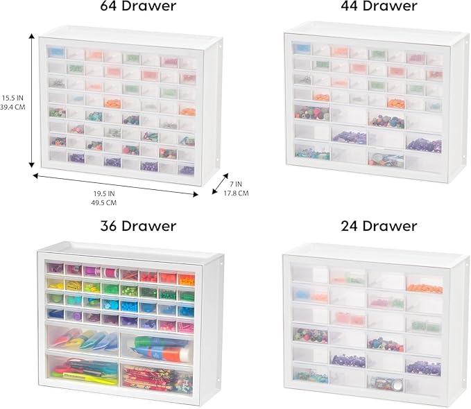 IRIS USA Small Plastic Storage Drawers, 16-Drawer Organizer, Made in USA, Stackable Teacher Toolbox for Crafts, Art Supplies, Nuts, Bolts, Building Bricks, Drink Mix & Water Flavor Packets – White