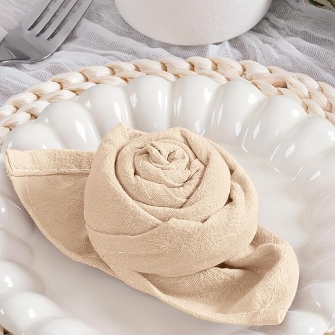 MLMC 4 Pack Champagne Cloth Napkins Rustic Washable Cotton Linen Napkins Set of 4 17"x17" Reusable Dinner Napkins Cloth for Wedding Baby Shower Party Gathering Everyday Use