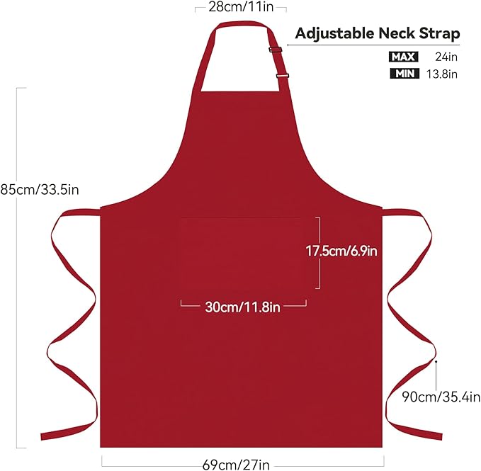 NLUS 2 Pack Kitchen Aprons with 2 Pockets for Women Men, Chef Aprons for Baking BBQ Cooking, Red