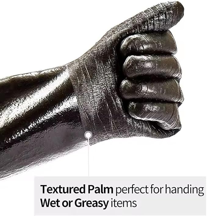 14 inch Thick 932F BBQ Gloves Neoprene Coating High Temperature Heat Insulation Oil Resistant Long Oven Microwave Barbecue Grill Gloves 1 Pair