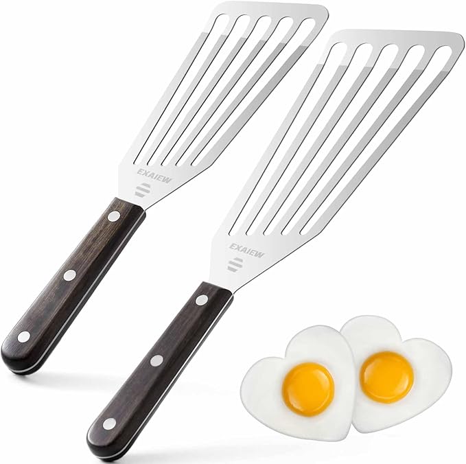 2 Pack Fish Spatula Stainless Steel，Flexible Metal Spatula Perfect for Flipping Eggs, Burgers and Baking, Durable Lightweight Kitchen Slotted Turner for Cooking & BBQ, Perfect Gifts