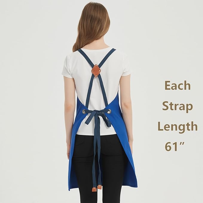 AFUN Chef Aprons for Women Men with Oversized Pockets, 12-Ounce Cotton Canvas Cross Back Water Repellent Apron (Royal Blue)