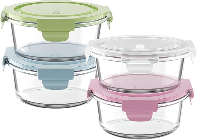 Freshmage 12oz Glass Meal Prep Containers, 1.5 Cup Food Storage Container with Lid Airtight, BPA-Free, Borosilicate Glass Soup Container for Leftovers, Microwave Oven Dishwasher&Freezer Safe (4 Pack)