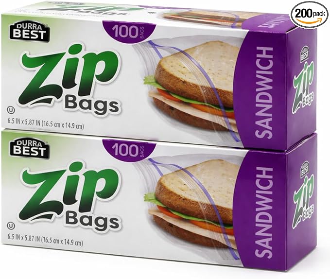 Sandwich Zip Bags - 200 Count | Leak-Resistant, Freezer Safe Food Storage Bags | BPA-Free Durable Resealable Zip Seal for Sandwiches, Meal Prep, Fruits & Food Storage | DURRA BEST
