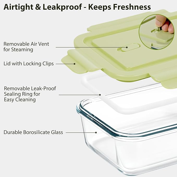 5 Pack 25oz Glass Meal Prep Containers with Air Vent Lids, Borosilicate Glass Food Storage Container with Snap Airtight Lids for Lunch, Food Prep, Microwave, Oven, Freezer & Dishwasher Safe, BPA-Free
