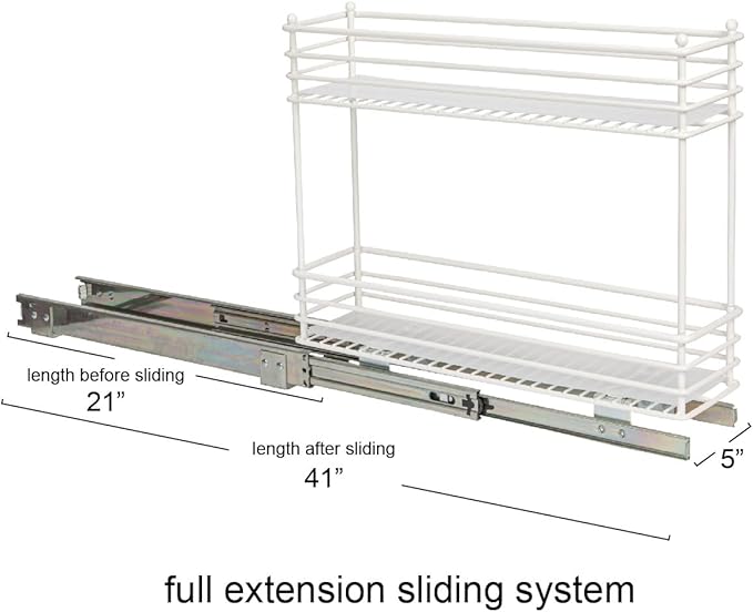 Household Essentials Glidez Paint-Finished Steel Pull-Out/Slide-Out Basket Storage Organizer with Plastic Liners for Under Cabinet Use - 2-Tier Design - Fits Standard Size Cabinet or Shelf, White