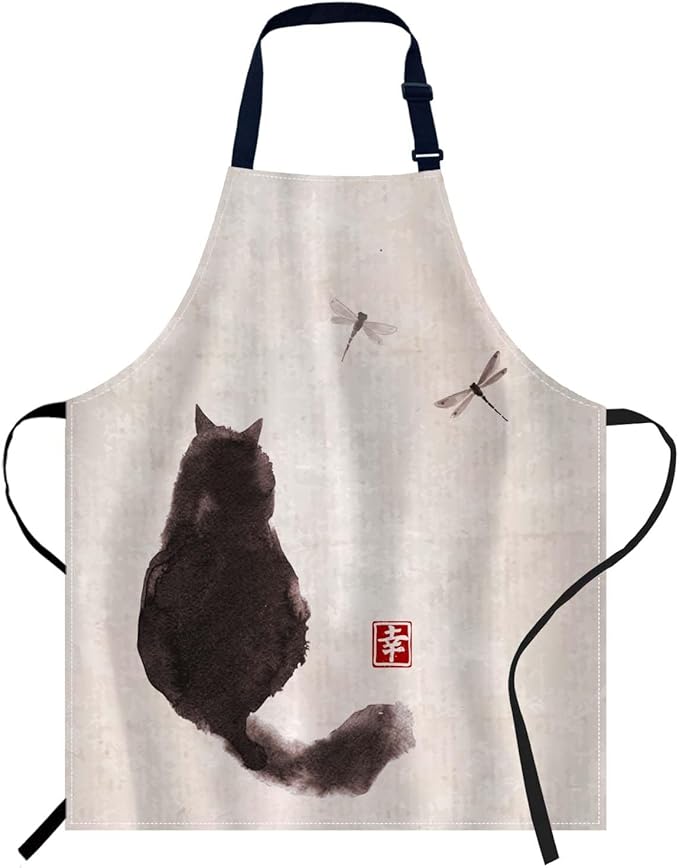 oFloral Vintage Cat and Dragonfly Apron Adjustable Bib Chef Aprons Cooking Apron Unisex Women Men Aprons Perfect for Home Kitchen, Baking, Gardening, Restaurant, Coffee house BBQ