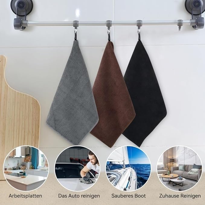 KinHwa Kitchen Washcloths for Dishes Absorbent Microfiber Dish Cloths Quick Dry Dish Rags with Poly Scour Scrub Side Ideal for Kitchen Cleaning (Black, 12inchx12inch 10 Pack)