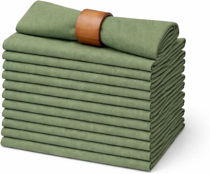 Marubhumi Cotton Cloth Dinner Napkins Set of 12, 18x18 Natural Premium Quality Mitered Corners Cotton Blend Wedding and Cocktail Napkins, Machine Washable (Green)