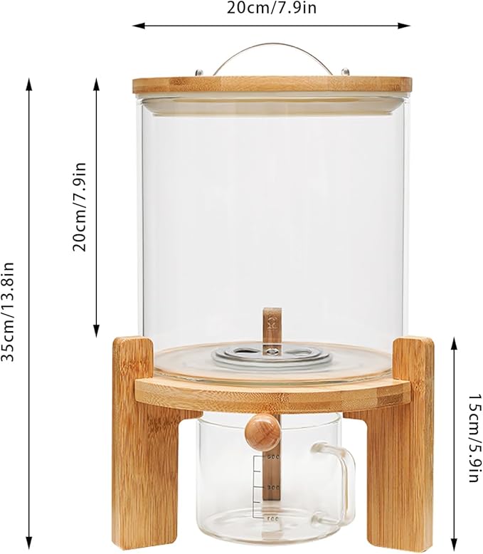 5L Cereal Dispenser, Bamboo Grain Storage Barrel with Sealed Lid and Wooden Stand, Cereal Container for Pantry Organization and Storage (5L)