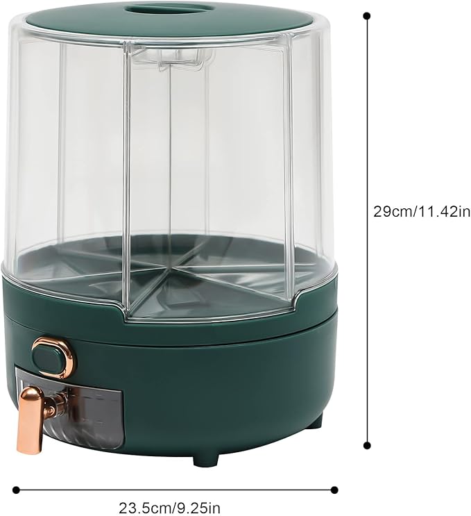 360° Rotating Grain Dispenser With 6 Grids, 13.2lbs Large Capacity Grain Dispenser Rotating Kitchen Storage Containers With Sealed Lid For Peanut Barley Millet And Cereal (Green, 14.3 lbs)