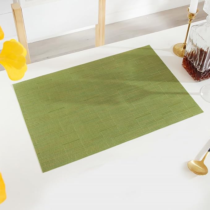 PIGCHCY Elegant Placemats and Table Runner, Washable Durable Plastic, 6pcs Placemats + 1pcs Runner, Sage Green