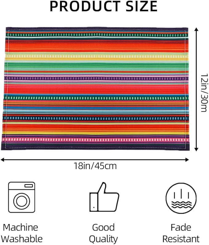 Cinco De Mayo Fiesta Placemats Set of 4, Dining Table Placemats, Linen Place Mats for Mexico Fiesta Taco Party, Table Mats, Placemat Cinco De Mayo Party Supplies Favors Decorations -12x18 Inch