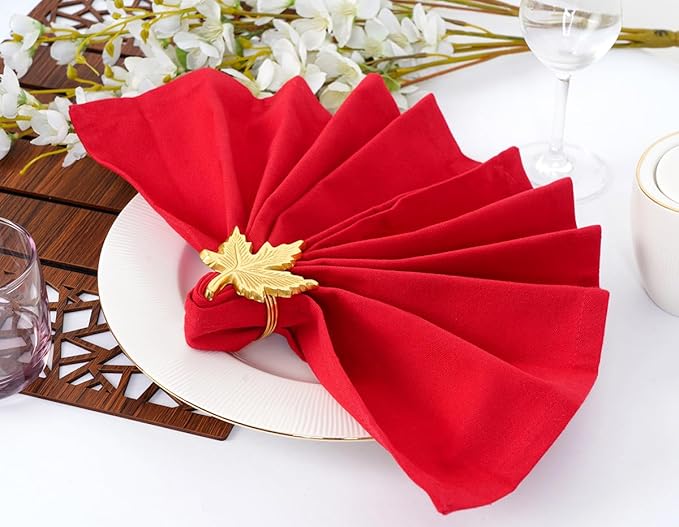 Blue Needles Solid Cloth Napkins Set of 12 Red 100% Cotton Dinner Napkins 18x18 inches - Soft, Reusable, Absorbent & Washable Linen, Ideal for Spring Summer Easter Events Parties & Everyday Use