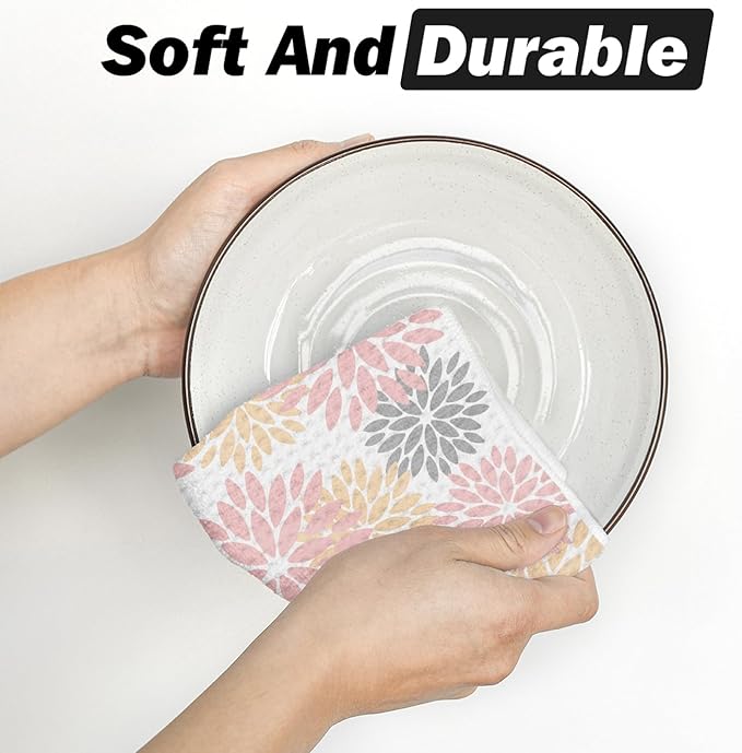 Artoid Mode Pink Dahlia Floral Kitchen Towels Dish Towels, 18x26 Inch Quick Dry Microfiber Cloth Hand Towels for Kitchen Drying Set of 2