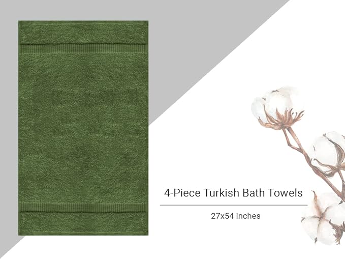Towel Bazaar Premium Cotton Super Soft and Absorbent Turkish Towels (4-Piece Bath Towels, Moss Green)