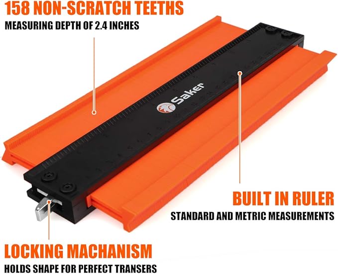 Saker Contour Gauge Tool for Woodworking & DIY, Profile Gauge with Lock,Father's Day Gift for Him Men, Accurate Shape Duplicator for Flooring, Tile, Trim & Home Improvement Projects